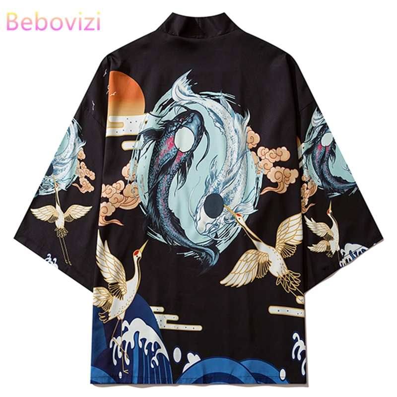 

Asian Clothing Tai Chi Bagua Fish Print Shirt Japanese Kimono Harajuku Yukata Casual Women Men Cardigan Cosplay Beach Top