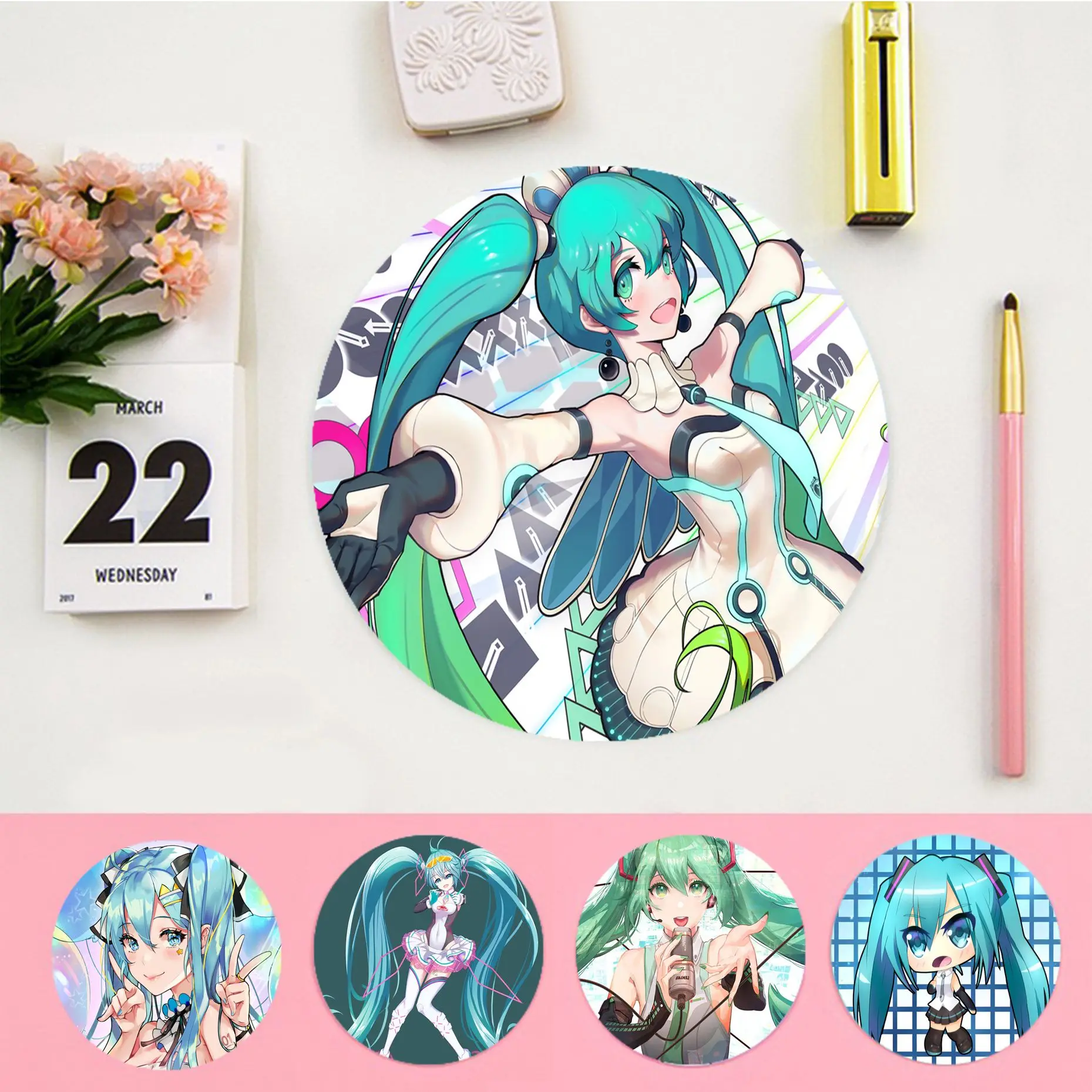 

H-HATSUNE M-MIKU Mousepad Non-slip Round Speed Version Game Computer Keyboard Office Table Mat PC Laptop Mouse Accessories