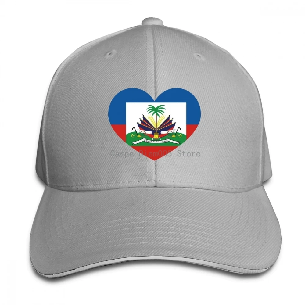 

Love Haiti Flag Adjustable Sport Outdoor Sandwich Peaked Cap Gray