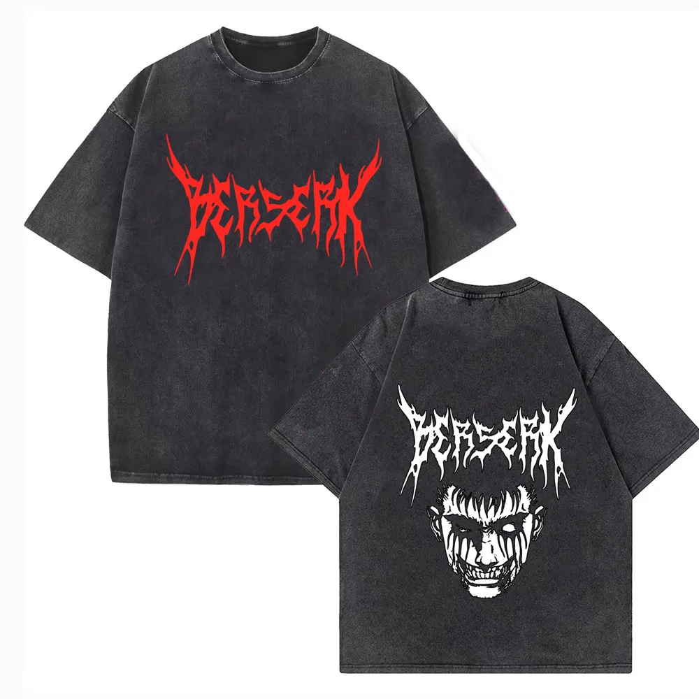 Фото Футболка с изображением аниме Berserk Guts Acid, винтажные потертые футболки с рисунком, мужские хлопковые футболки в стиле Харадзюку, повседневные футболки с короткими рукавами, топы унисекс, мужские №5