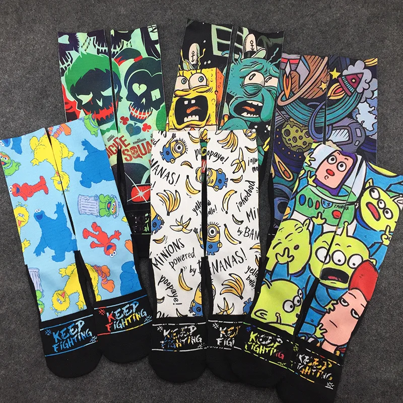 

Fashion and Funny Men Socks Cartoon Minions Spongebob Toy Story Compression Sock Harajuku Sports Breathable Thigh High Socks Men