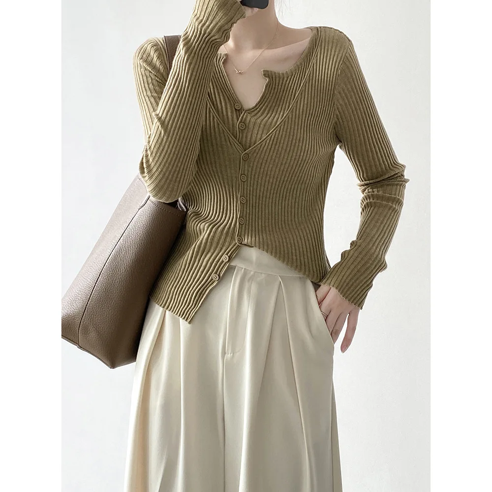 

Корейская версия вязаного кардигана с V-образным вырезом и длинными рукавами, Новинка осени 2023, облегающие Топы