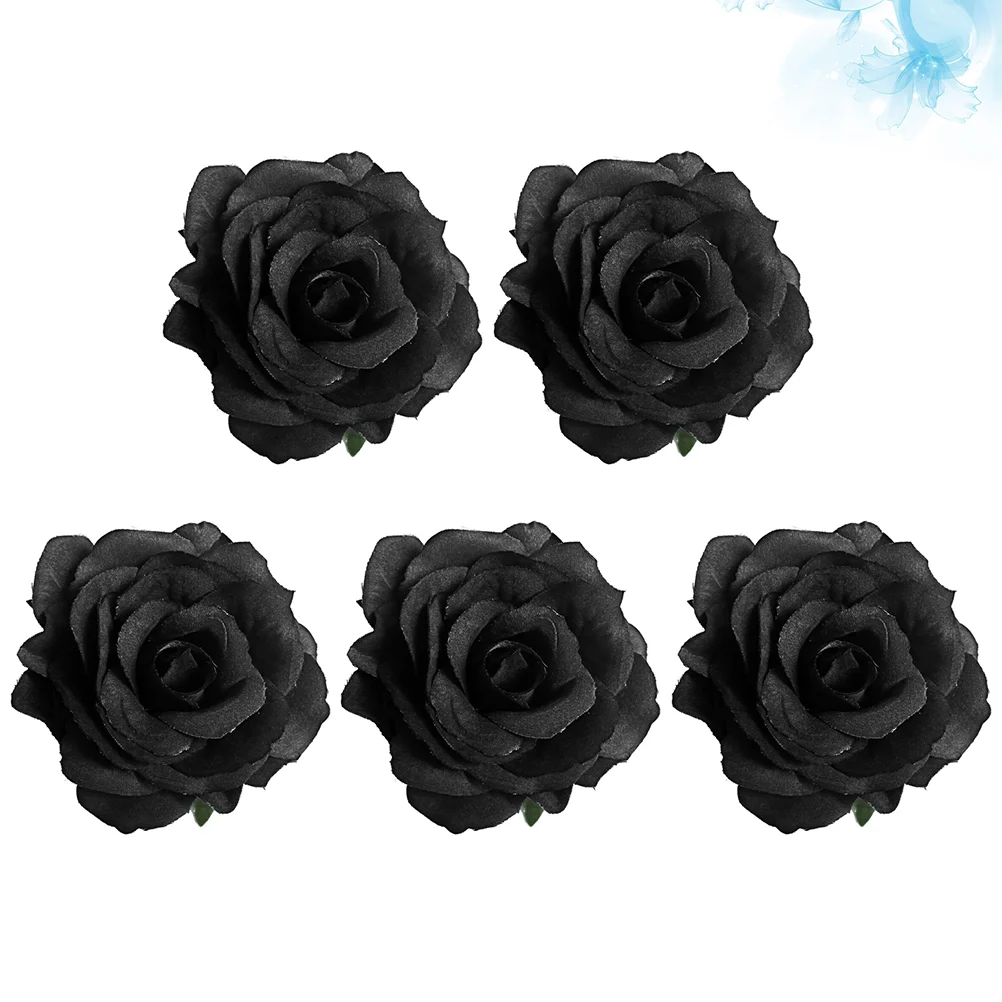 

5pcs Black Rose Flower Hair Clip Pin Rose Artifical Brooch for Funeral Bridal Costume Accessories