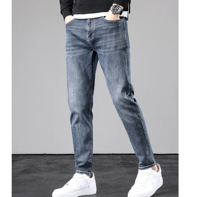 Men Clothing New Pattern Recreational Vintage Blue Jeans Keep Warm Self-cultivation Elastic Force Street Trousers Autumn Female