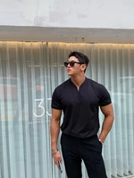men v neck short sleeve t shirt fitness sports t shirt male solid fashion tees tops casual men gyms training tops clothing 2022