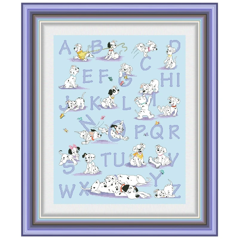 

Dalmatian alphabet cross stitch kit winter snow aida fabric 18ct 14ct 11ct skyblue cotton silk thread embroidery craft set