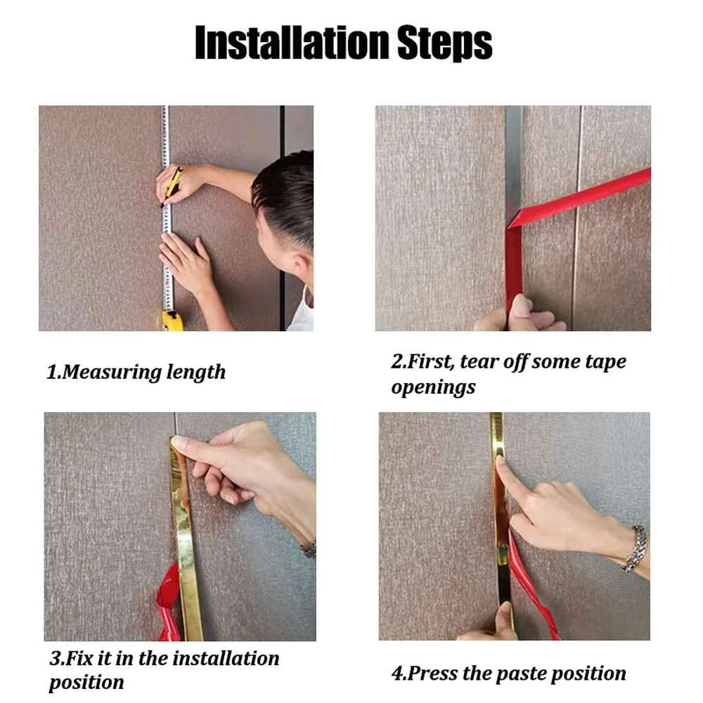 1 рулон золотистая настенная наклейка из нержавеющей стали плоские декоративные