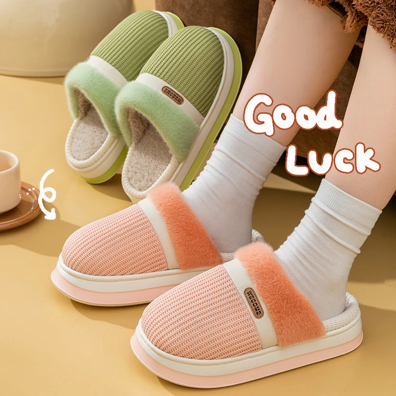 

Женские домашние тапочки, зимние модные повседневные теплые меховые сланцы, удобная домашняя обувь для пар, хлопковая обувь для спальни