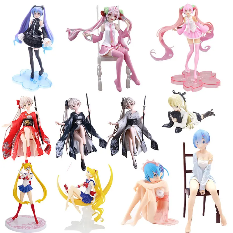 

15cm Anime Hatsune Miku Figure Kawaiii Sakura Girl Sitting in a Chair Sailor Moon Model Doll Toys Collection Gift Child's Toy