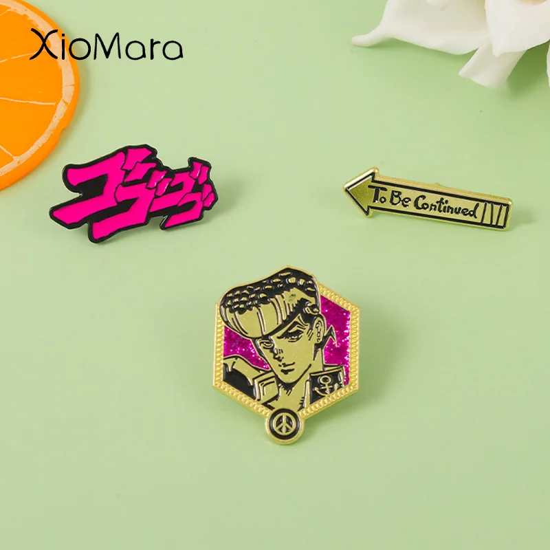 JOJO Higashikata Josuke Enamel Pins Anime Mimetic Word Ending Brooches Badge Jacket Backpack Accessories Gift Friends Jewelry