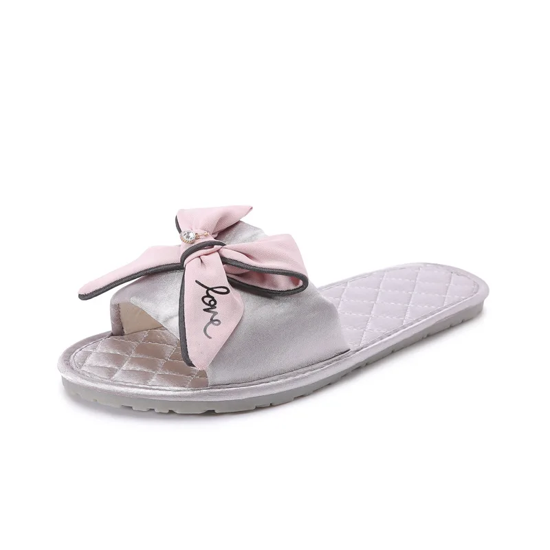New Satin Bow Open-toe Home Summer Slippers Women EVA Simple Korean Four Seasons Breathable Sandals and Slippers