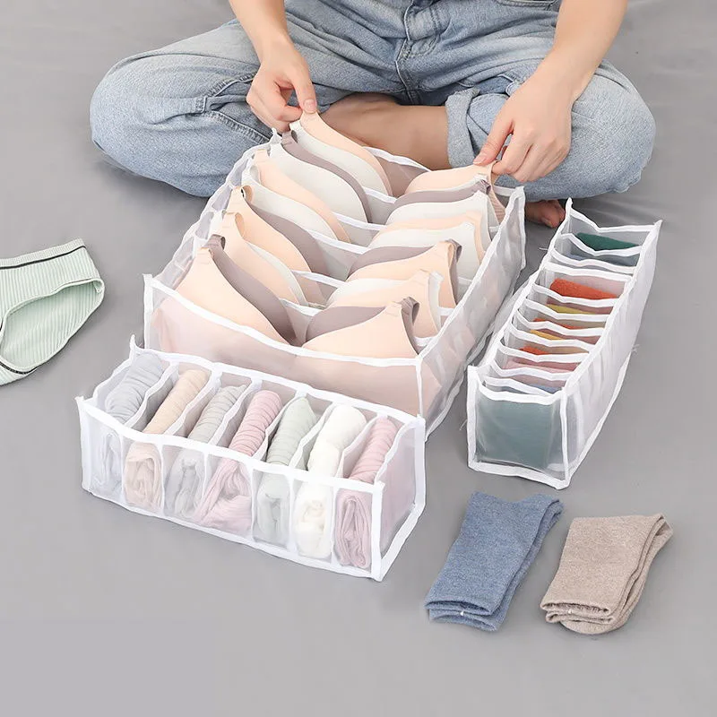 

White grey Foldable Underwear Storage Box with Compartments Socks Bra Underpants Wardrobe Drawer Closet Organizer Divider Box