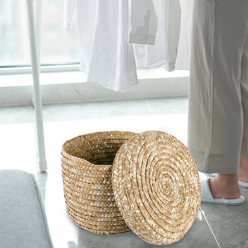 

4X Wheat Straw Woven Storage Basket Storage Basket Innovative Basket Rustic Natural Brown Finish Basket(Medium )