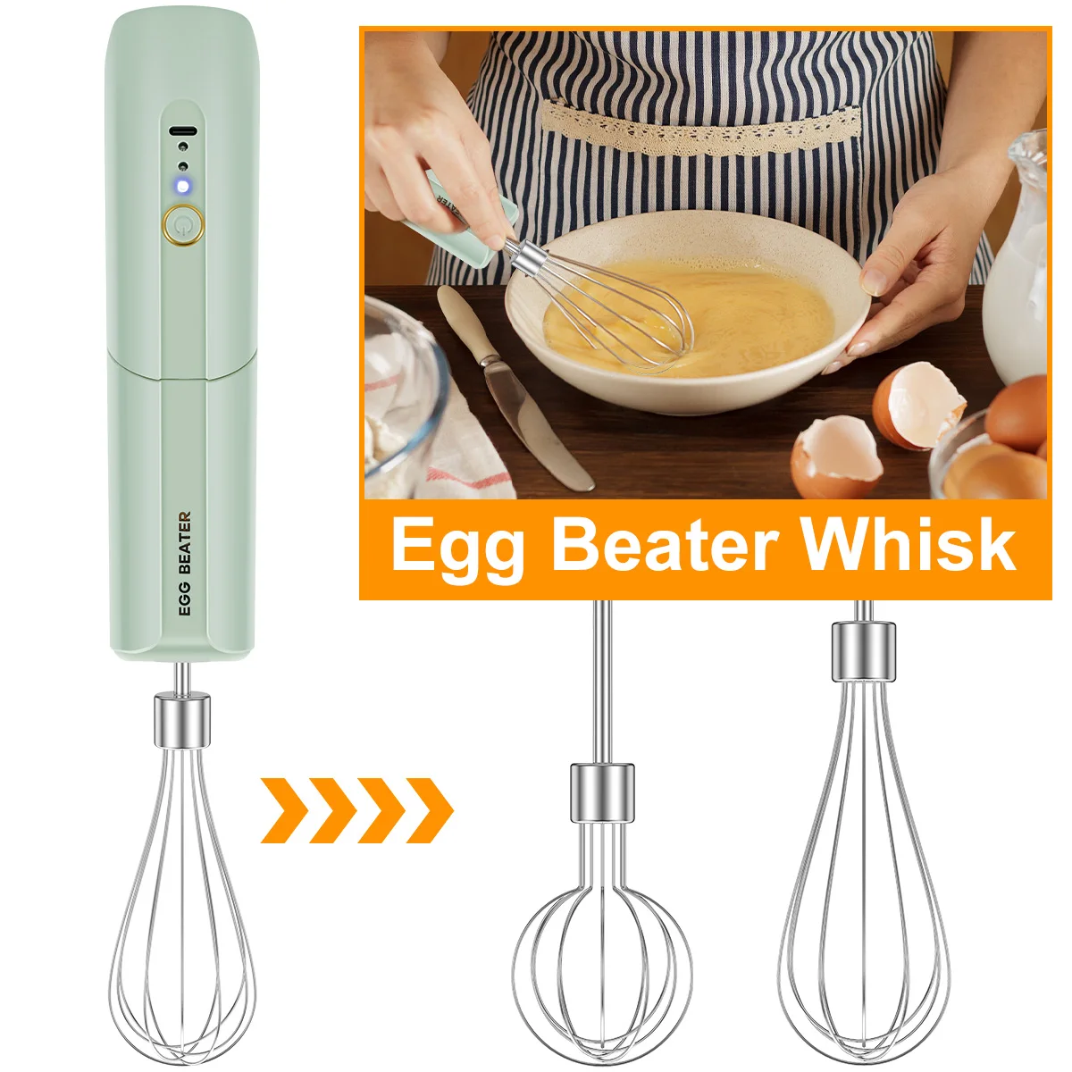 

Electric Hand Mixer Foldable Wireless Egg Beater Whisk USB Rechargeable Electric Food Blenders 3 Speed Handheld Egg Beater
