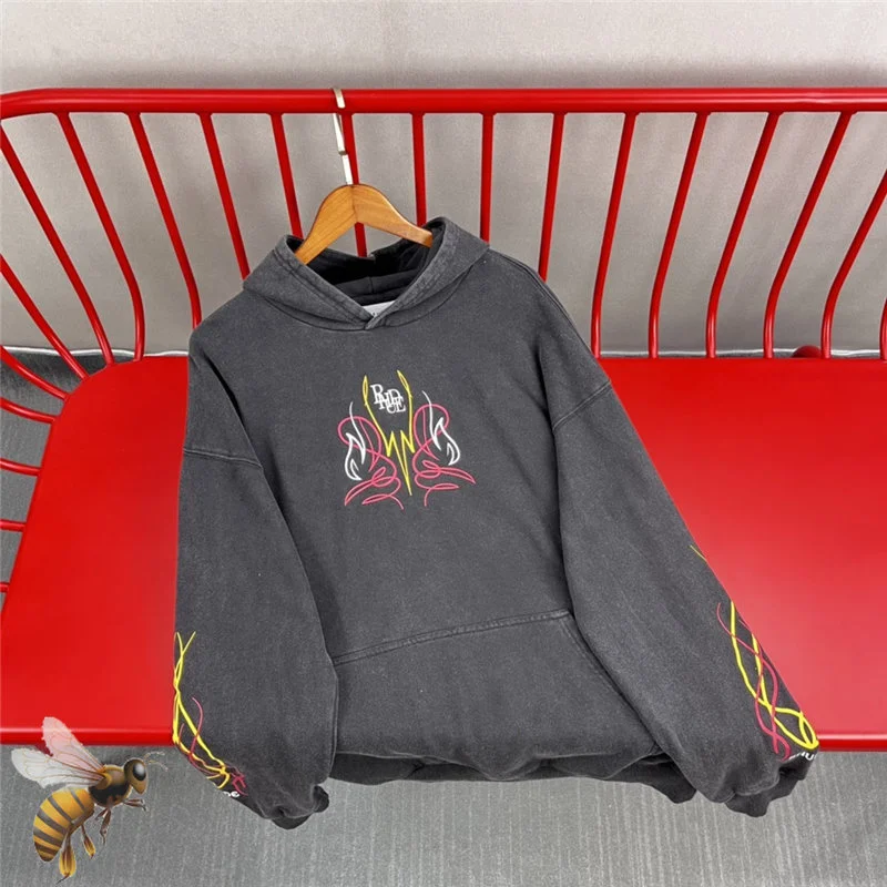 

Quality Rhude High Hoodie Men Women Lines Butterfly Vintage RHUDE Pullover Oversized Sweatshirts