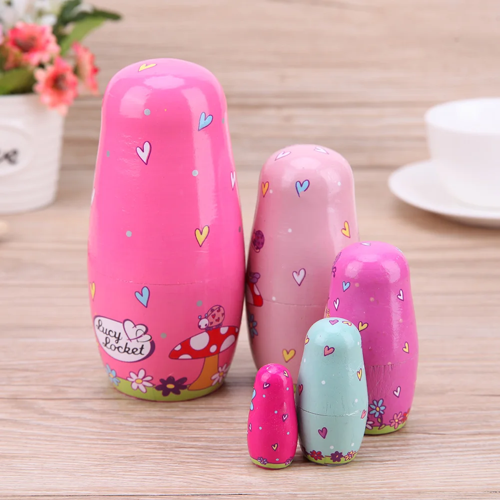 5 Piece Set Wooden Russian Nesting Dolls Handmade Home Room Decoration Children Toys Angel Hand Painted Halloween Birthday Gift