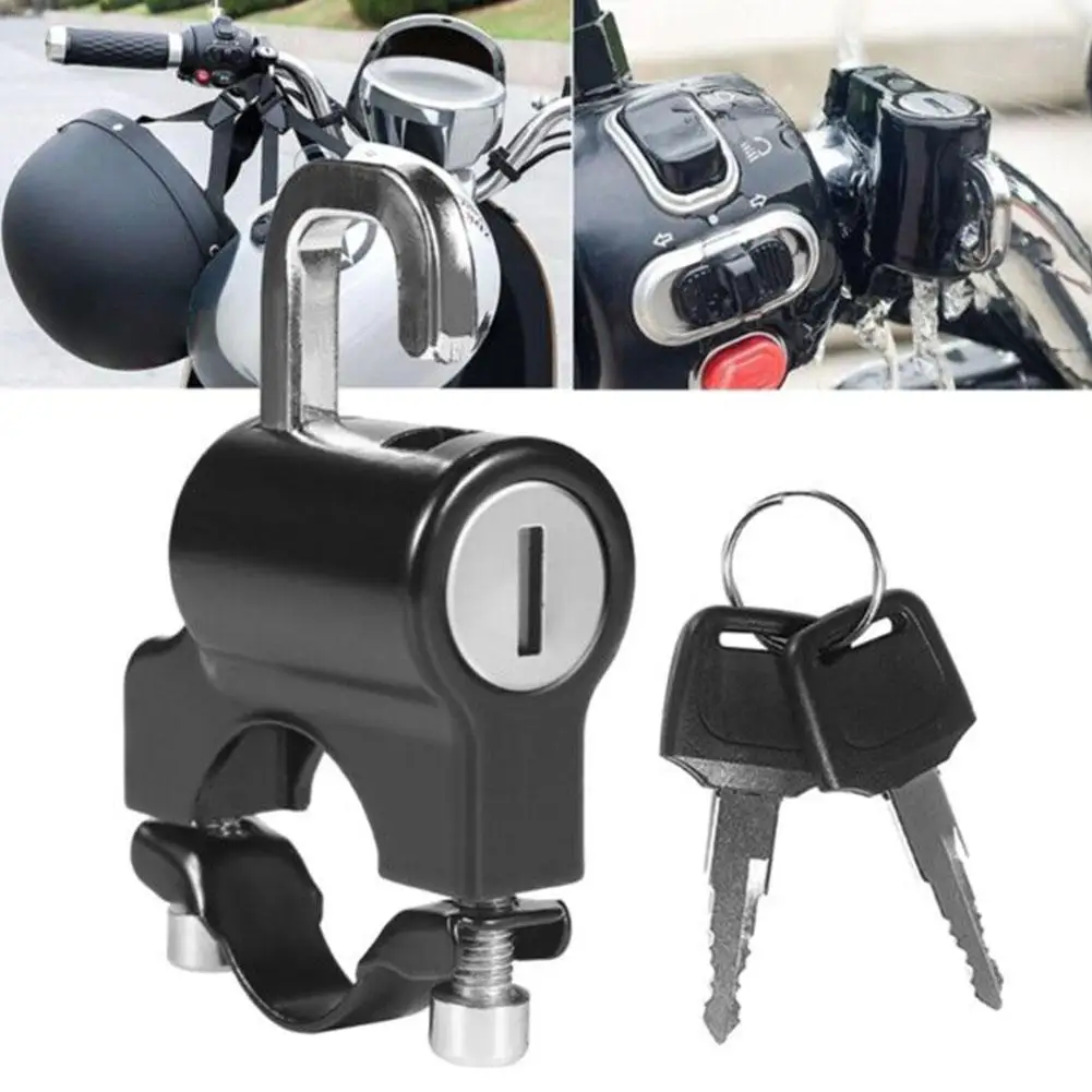 Universal Motorcycle Helmet Lock Electric Vehicle Hook Lock Handlebar Anti-Theft Security Fixed Lock 22-26mm Black 2 Keys Set