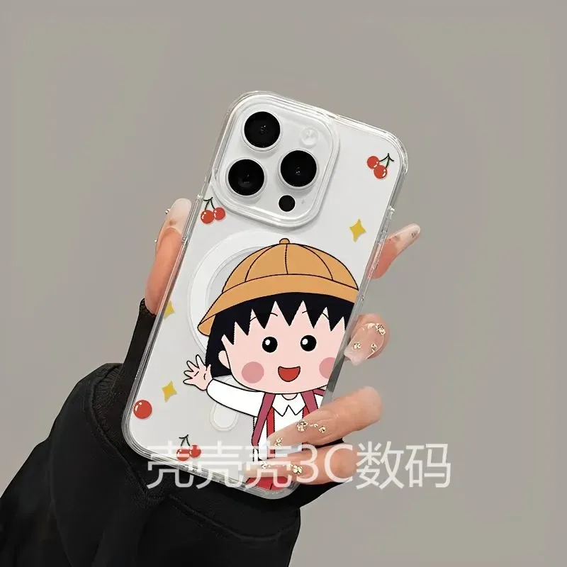 Фото Милый магнитный чехол для телефона Chibi Maruko-chans для Samsung Galaxy S25 S24 S23 S22 S21 S20 FE Edge Plus Ultra 5G, прозрачный чехол из ТПУ №2