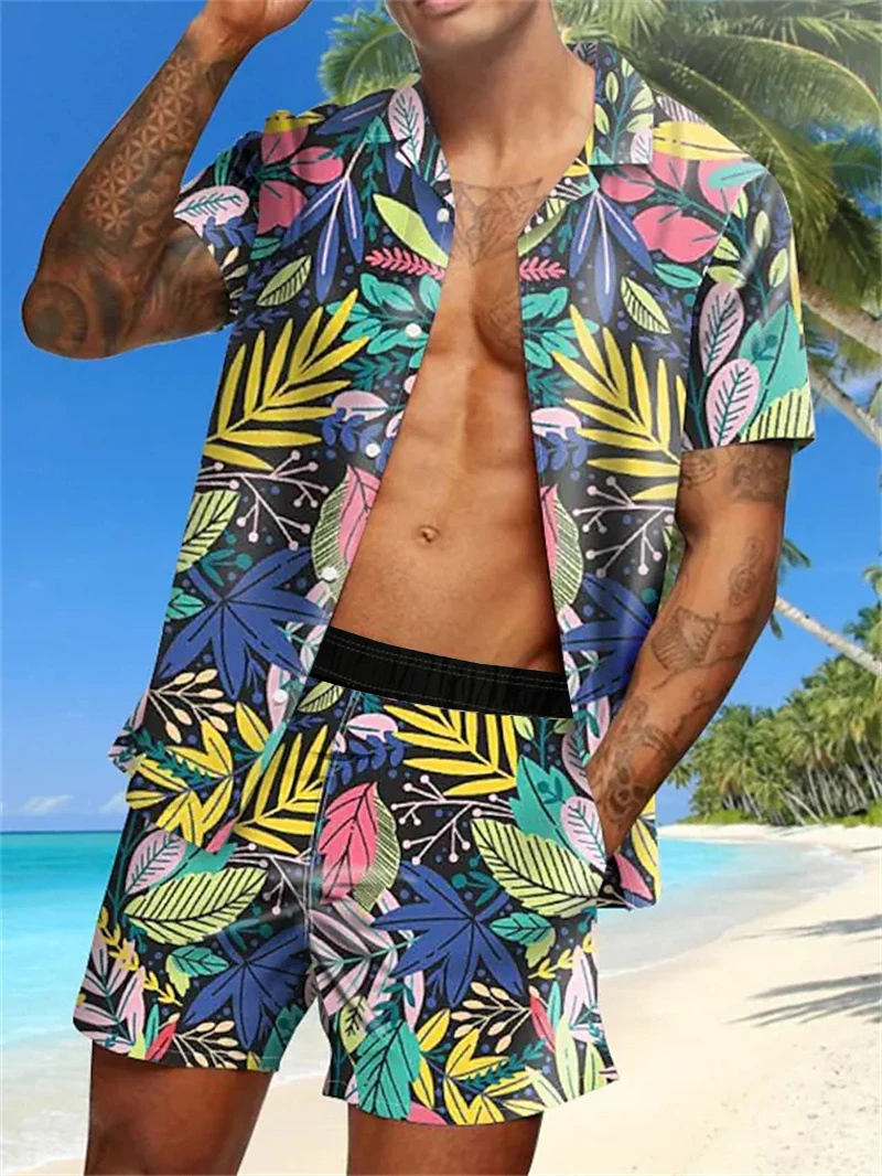 

Men's Tracksuit Casual Summer Beach Short Sleeve Shirt and shorts Suit Vacation Hawaiian two-Piece Set Male Clothing Streetwear
