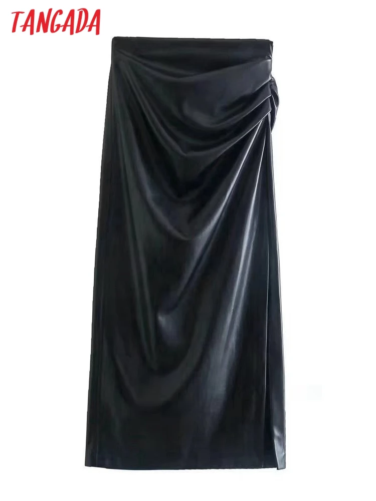 

Юбка женская черная плиссированная из искусственной кожи с высокой талией, на молнии