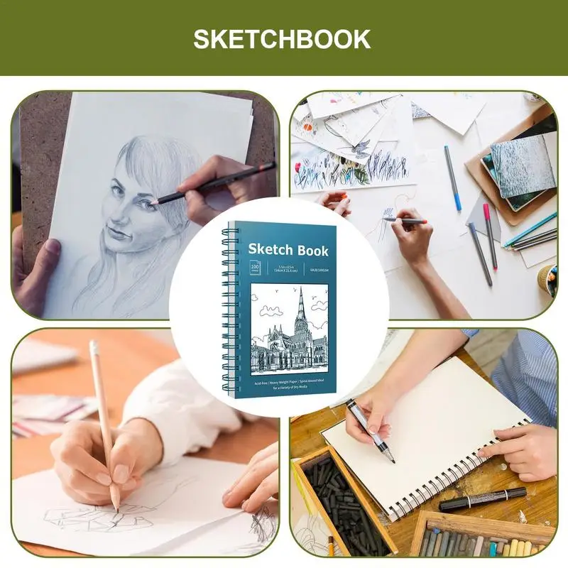 Спиральный альбом для набросков 100 листов рисования без кислоты бумага 5 5X8 дюйма