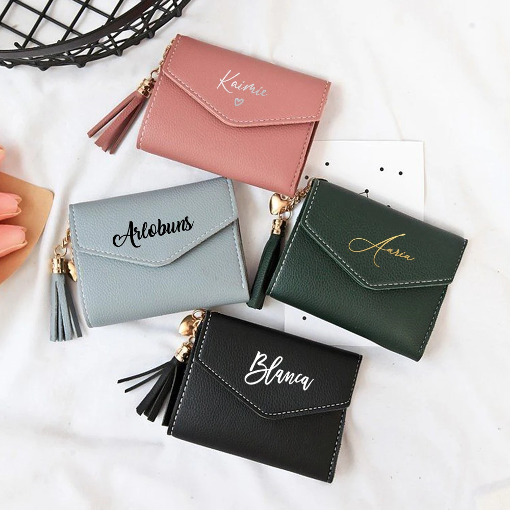 Personalized Women Leather Wallet Card Bag Customized New Short Women Wallets Engraving Minimalist Wallet Fashion Purses