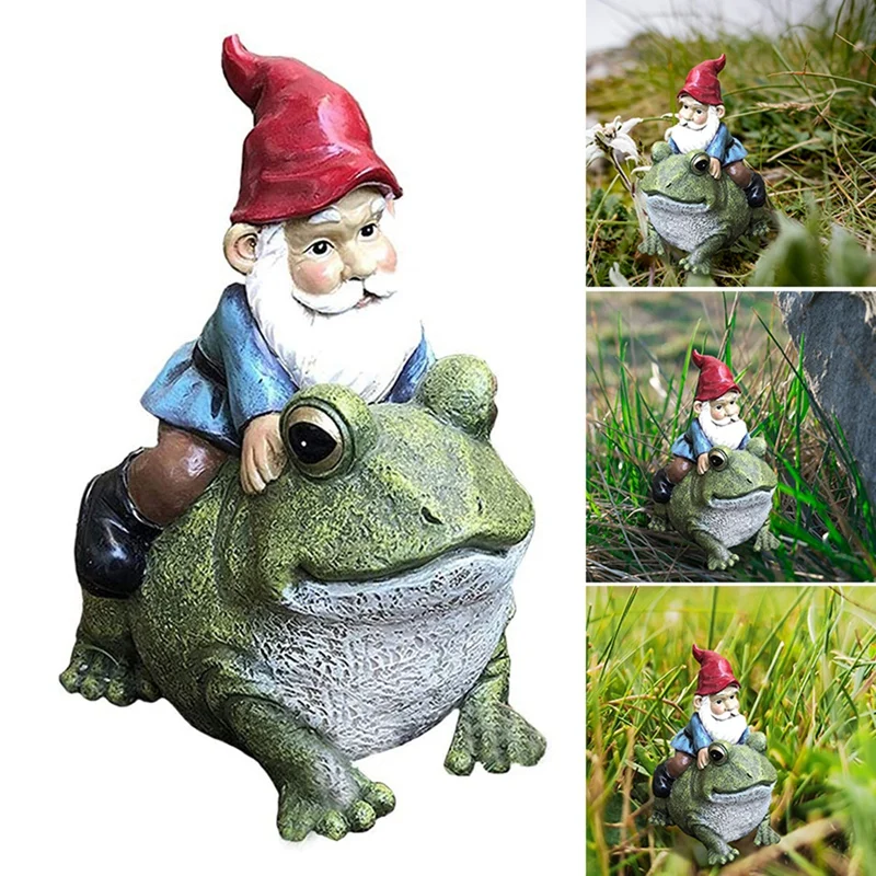

Gnome Sitting On Frog Statue Resin Garden Figurines For Outdoor Decoration Gnome Sculpture For Garden Yard Art Decor