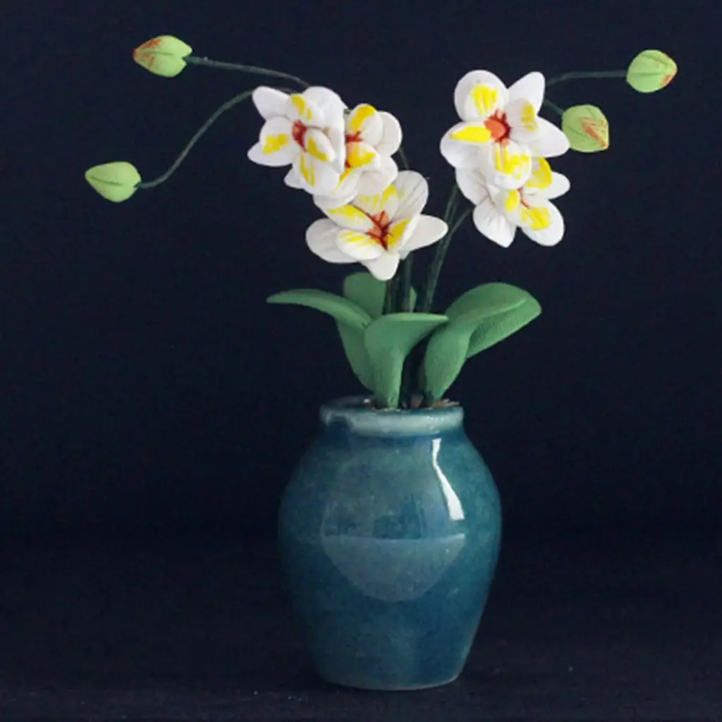 

1/12 Dolls House Potted Flower Simulation Ceramics Flowerpot Flower for Mini