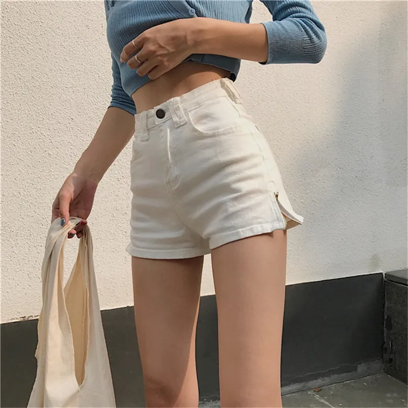 Retro Side Zippe Skinny Denim Shorts Summer Women High Waist Slim Elastic Hot Shorts Sexy Fashion Jeans Casual All-match Shorts