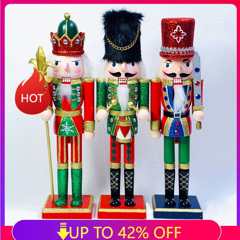 

30CM Wooden Nutcracker Doll Soldier Miniature Figurines Vintage Handcraft Puppet New Year Christmas Ornaments Home Decor