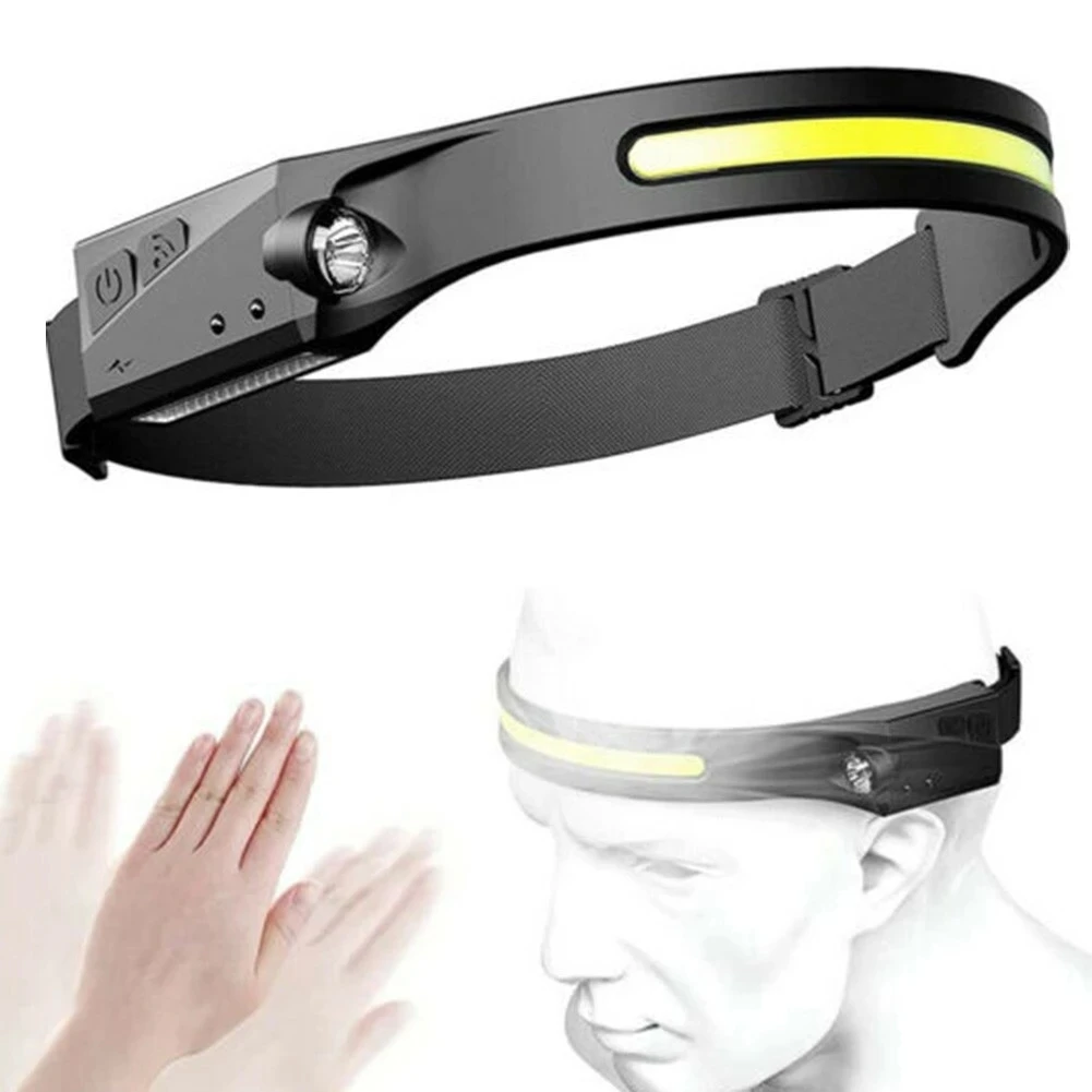 

COB LED Headlamp Sensor Headlight With Built-inBattery Torch Flashlight Work Light Bar Head Band Lamp USB Rechargeable Head Lamp