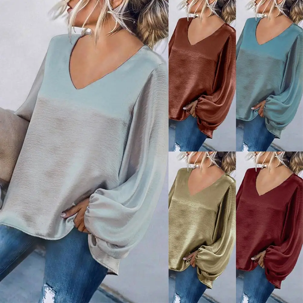 

Women Blouse Solid Color Elastic Cuff Spring Autumn Temperament Loose-fitting Shirt For Gathering