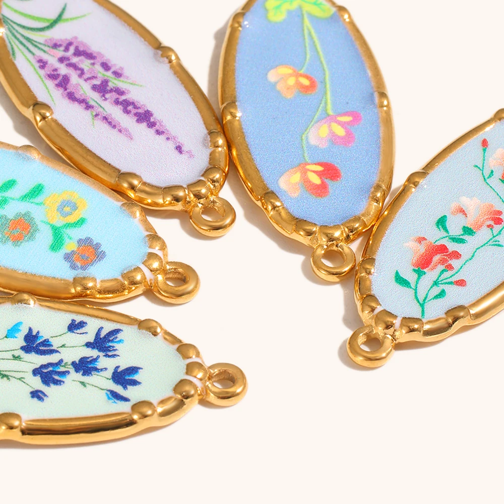 Ла. Подвеска-шарм Muses Flower Oval из нержавеющей стали с PVD-покрытием под золото, модное украшение для ожерелья и браслета (art.: 3920da98da741) - 3920da98da741