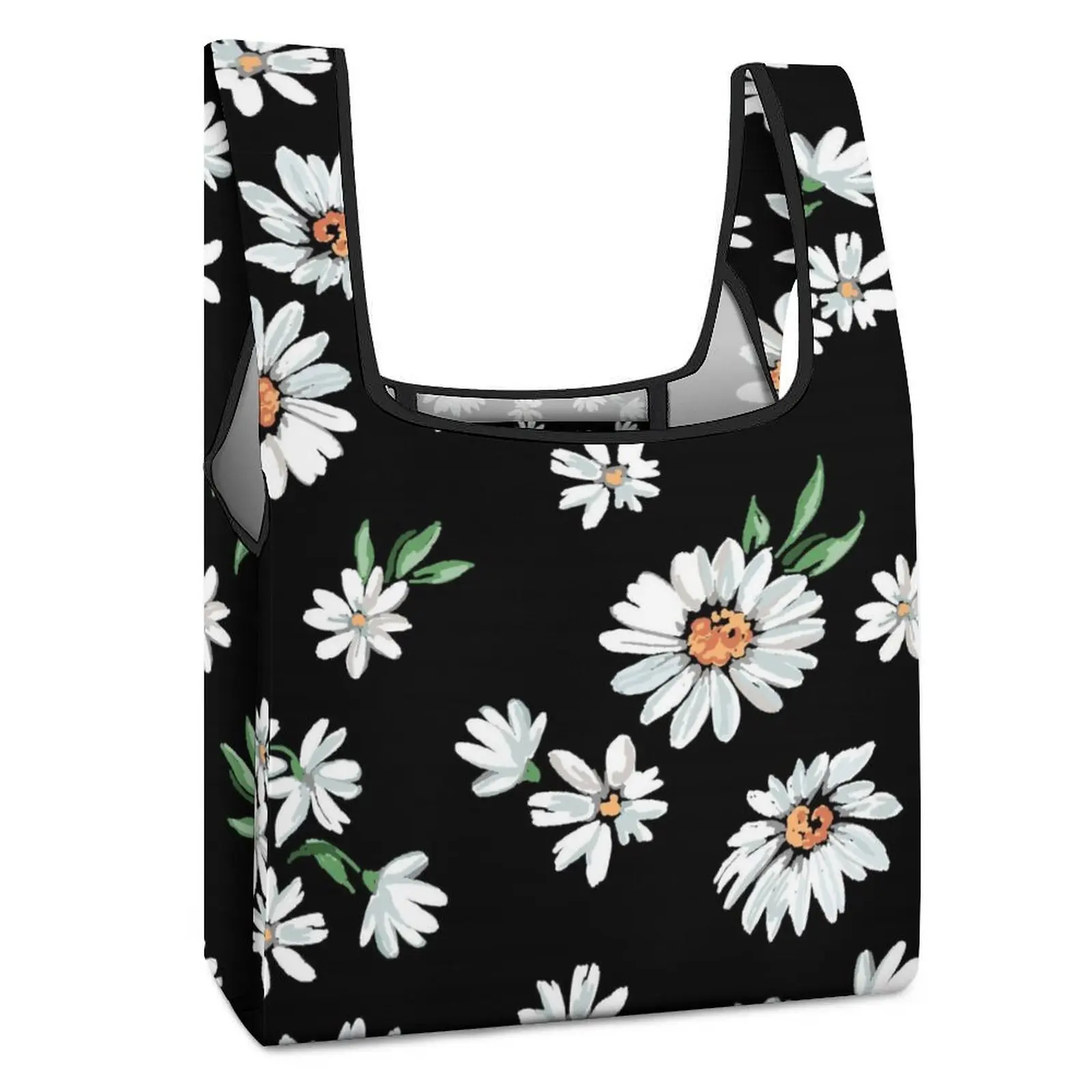 Custom Pattern Foldable Shopping Bags Large Food Handbag Black Print Large Capacity Bag Reusable Leisure Travel Bag