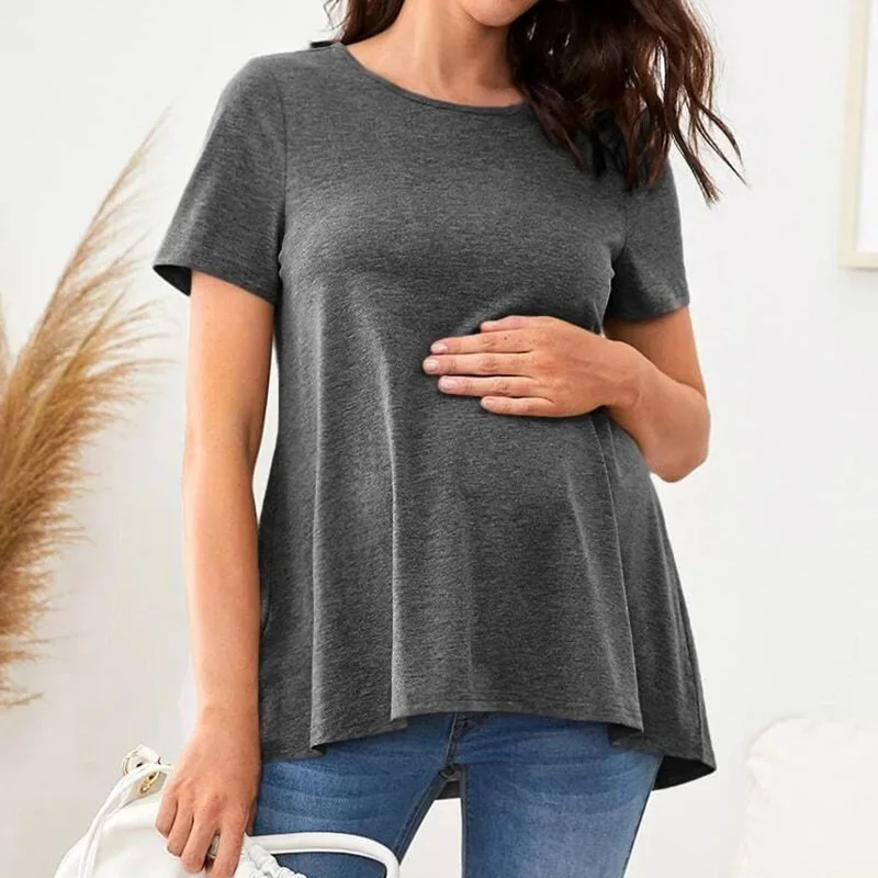 

Summer Short Sleeve Pullover Round Neck Loose Maternity T-Shirt one