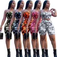 gl6019 womens casual two piece summer fashion sexy camouflage print wrap chest shorts sports suit