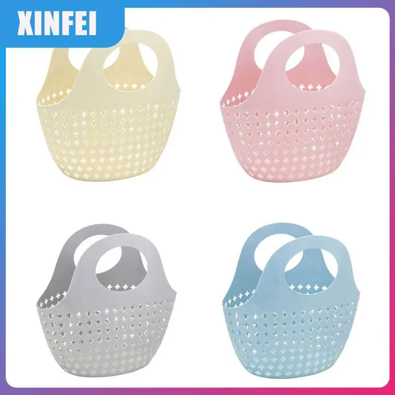 

New Stylish Storage Bathroom Kitchen Hollow Plastic Fashionable Portable Basket With Handle Sundries Organizer Containers Bags