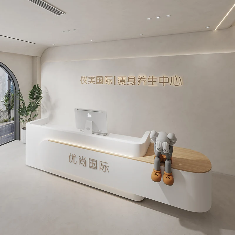 Офисная стойка для регистрации Pulpito розовая Простая Стойка салона красоты белая