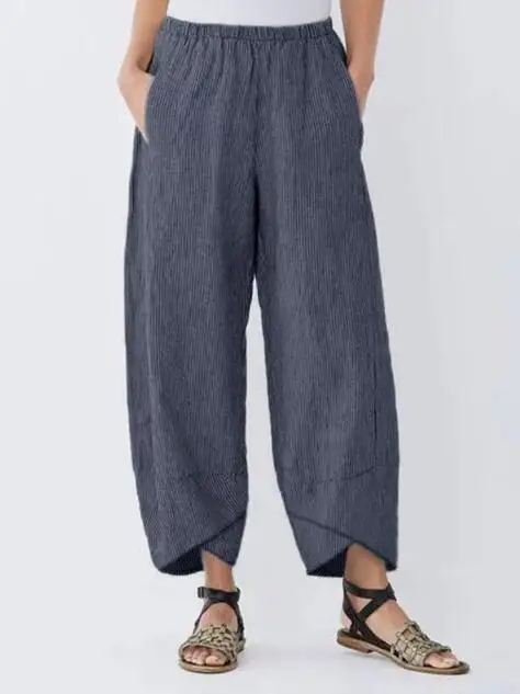 

2023 Autumn Large Size Women's Pants White Pockets Elastic Waist Casual Long Pants Female New Loose Elegant Fashion Lady Bottom