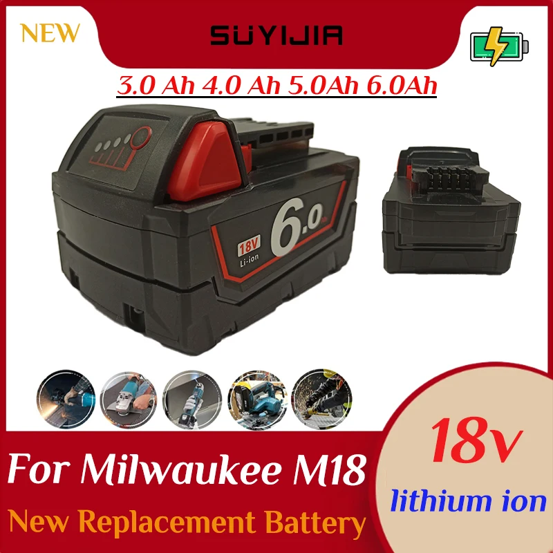 

18V Lithium Battery High Capacity 3.0Ah 4.0Ah 5.0Ah 6.0Ah for Milwaukee Compatible 48-59-181 48-59-1850 Cordless Power Tools Etc