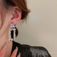 new bohemian zircon crystal geometric square dangle earrings high quality fine rhinestones drop earrings for women jewelry party