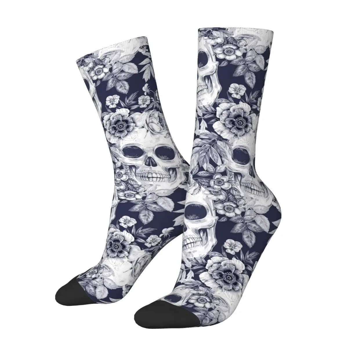 

Winter Warm Harajuku Unisex Death Skull Gothic Flowers Socks Sweat Absorbing Middle Tube Socks