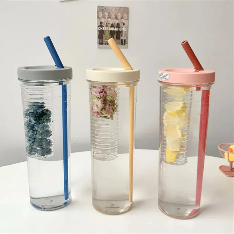 

800ml Plastic Cups With Lid And Straw Transparent Filter Fruit Tea Cup Reusable Water Bottles For Girls Outdoor Sports Bottle