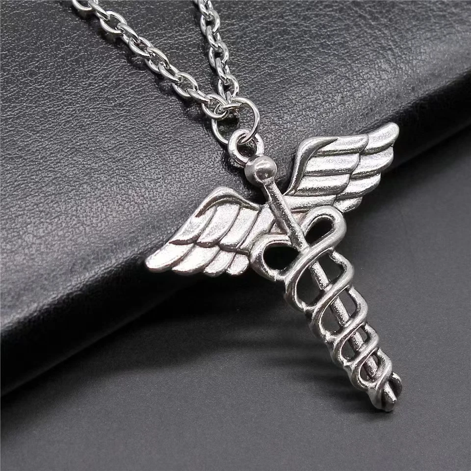 

Caduceus Medical Symbol MD Pendant Necklace for Women Men Choker Jewelry Accessories Gothic Male Aesthetic Designer Angel Wings