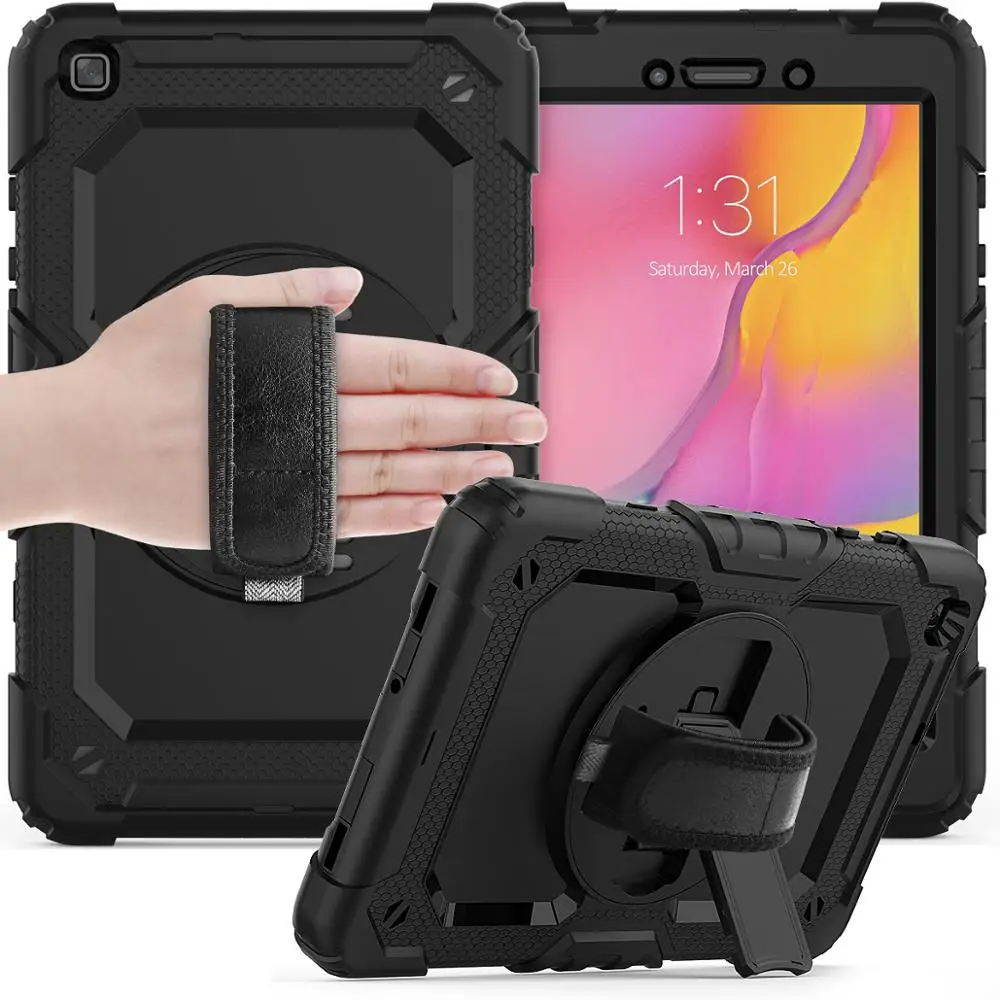

For Samsung Galaxy Tab A 8.0 2019 T290 T295 SM-T295 SM-T290 Case 360 Rotating Stand Hand Strap Pencil Holder Cover