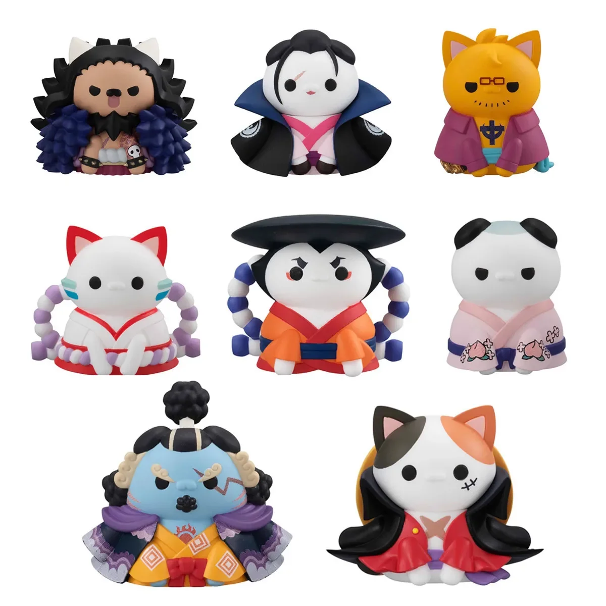 Anime One Piece Luffy Figure Kozuki Ode Jinbe Cat Shape Q Version Marco Desktop Ornaments Toys Collection Gift Mockup 8PCS