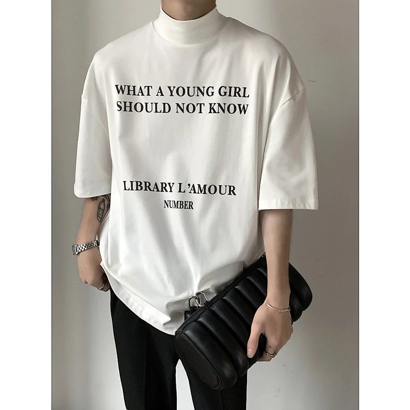 

2022 летние мужские модные футболки с полувысоким воротником с надписью, Женская хлопковая одежда с надписью, белые/черные футболки