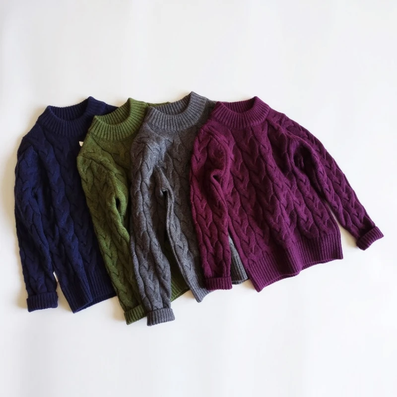 

Baby Girls Boys Autumn Winter Knit Sweater School Student Casual Solid Color Long Sleeve Round Neck Twists Knitwear Jumper Tops