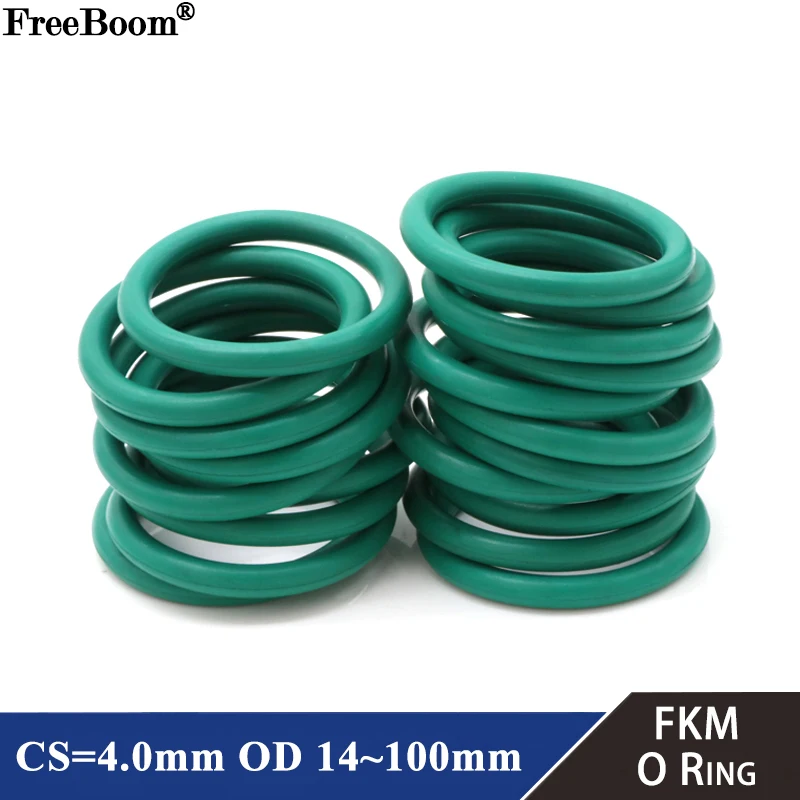 

10pcs FKM O Ring CS 4.0mm OD 14~100mm Insulation Oil High Temperature Resistance Fluorine Rubber Sealing Gasket Green