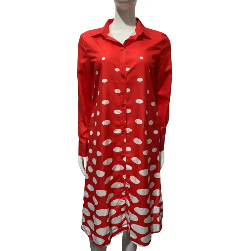 

Holiday Dress Large Hem Women Dress Dot Print Mid-length Casual Dress